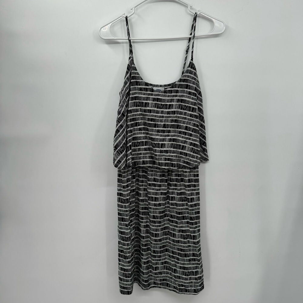 Old Navy Small Tall Popover Sundress Women Black White Abstract Stripe Mini